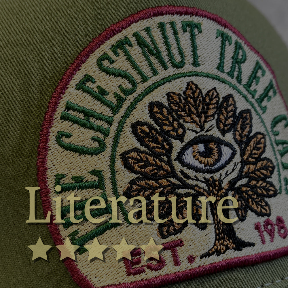 Trucker hats and caps featuring designs inspired by literature