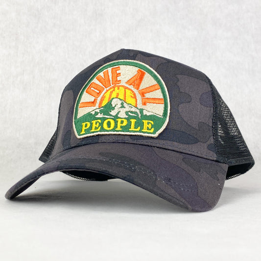 Love All The People retro embroidered patch trucker cap