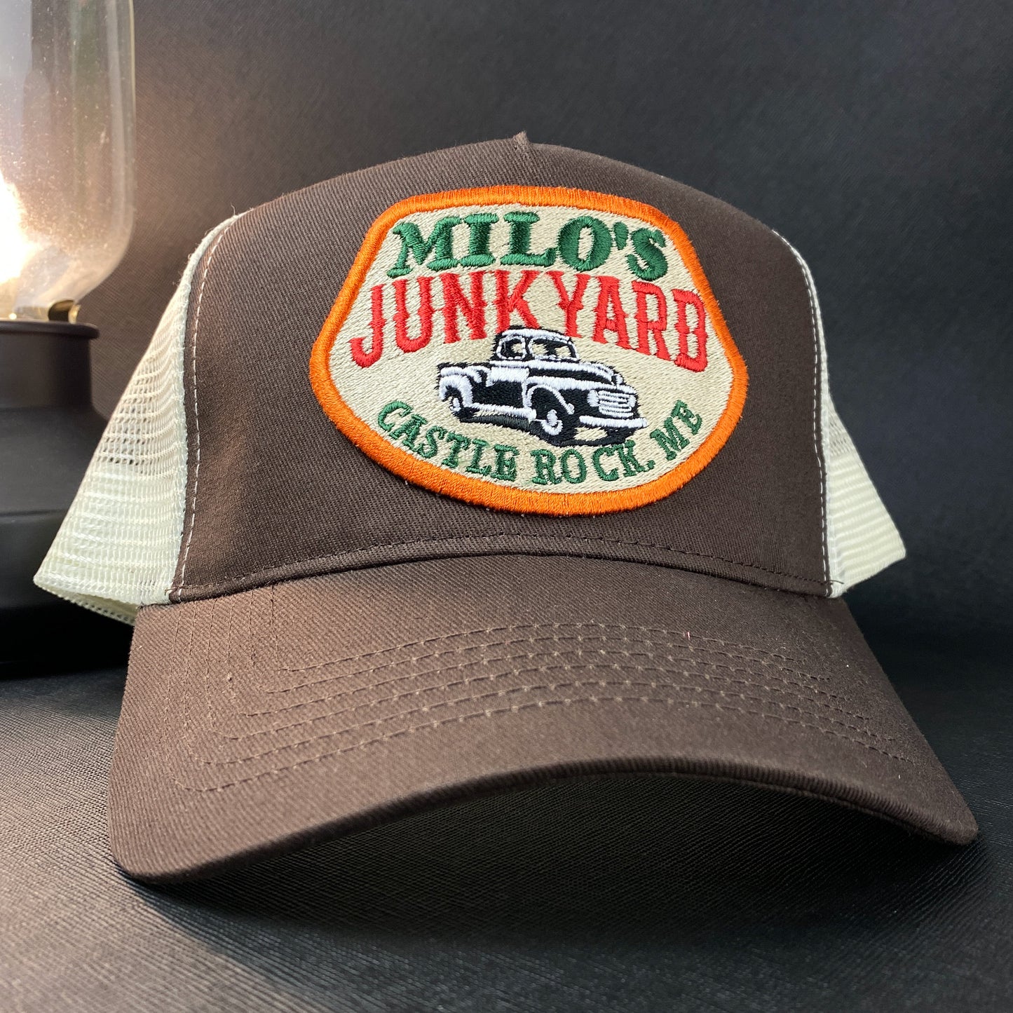 Milo's Junkyard from Stand By Me retro embroidered trucker cap