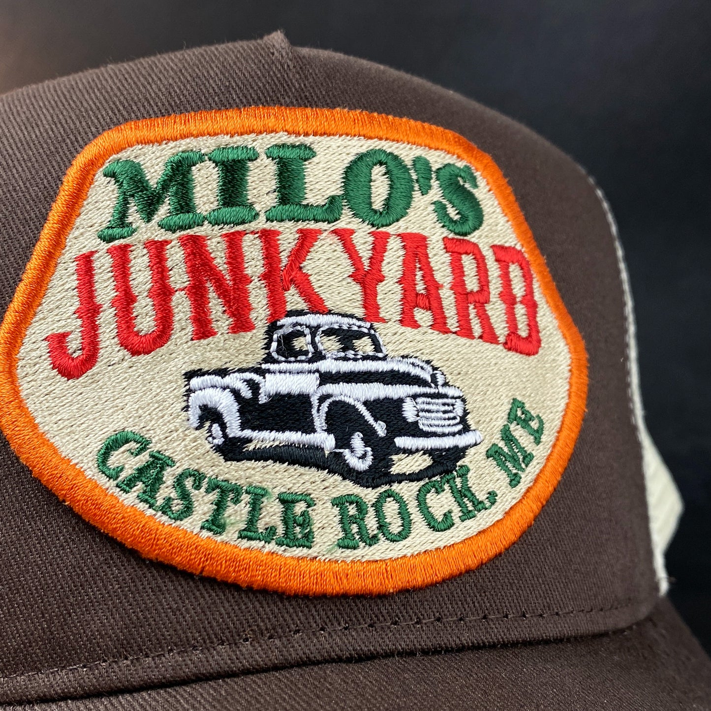 Milo's Junkyard from Stand By Me retro embroidered trucker cap