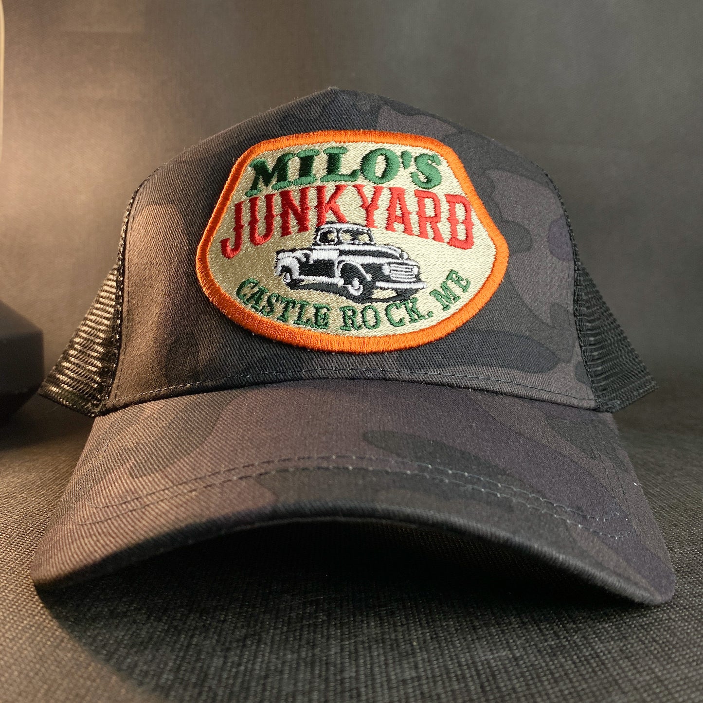 Milo's Junkyard from Stand By Me retro embroidered trucker cap
