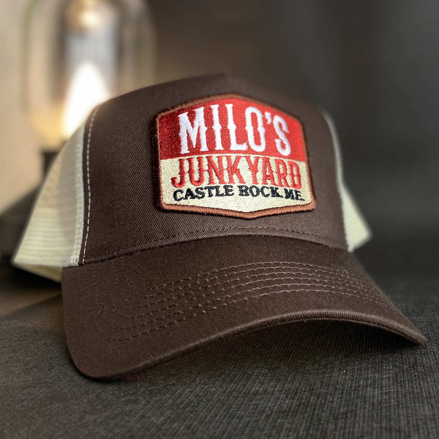 Milo's Junkyard retro embroidered trucker hap baseball cap