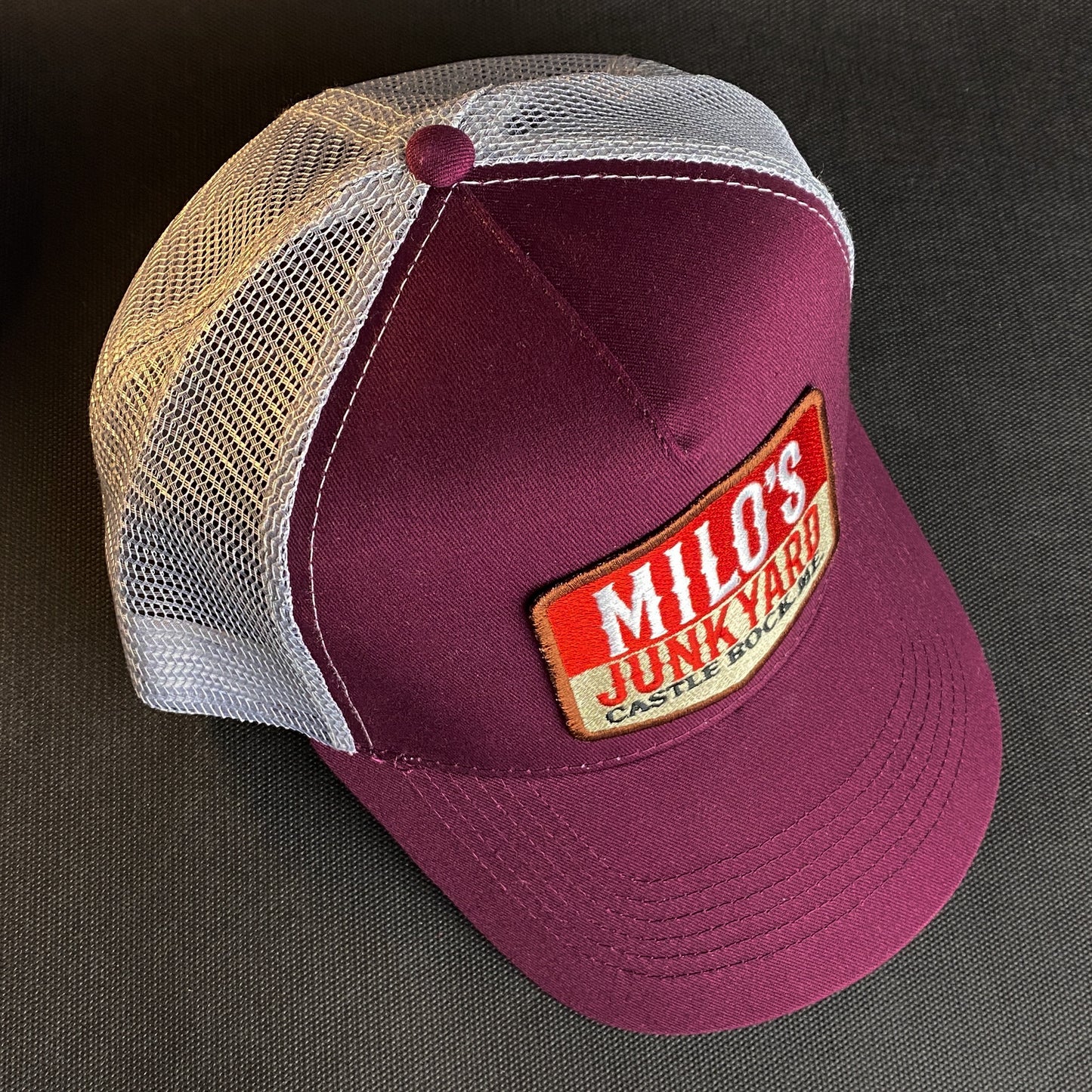 Milo's Junkyard retro embroidered trucker hap baseball cap