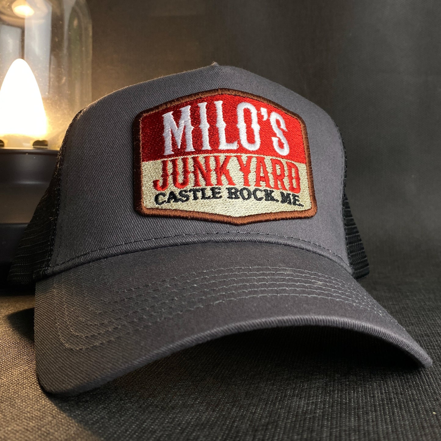Milo's Junkyard retro embroidered trucker hap baseball cap