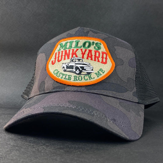 Milo's Junkyard from Stand By Me retro embroidered trucker cap