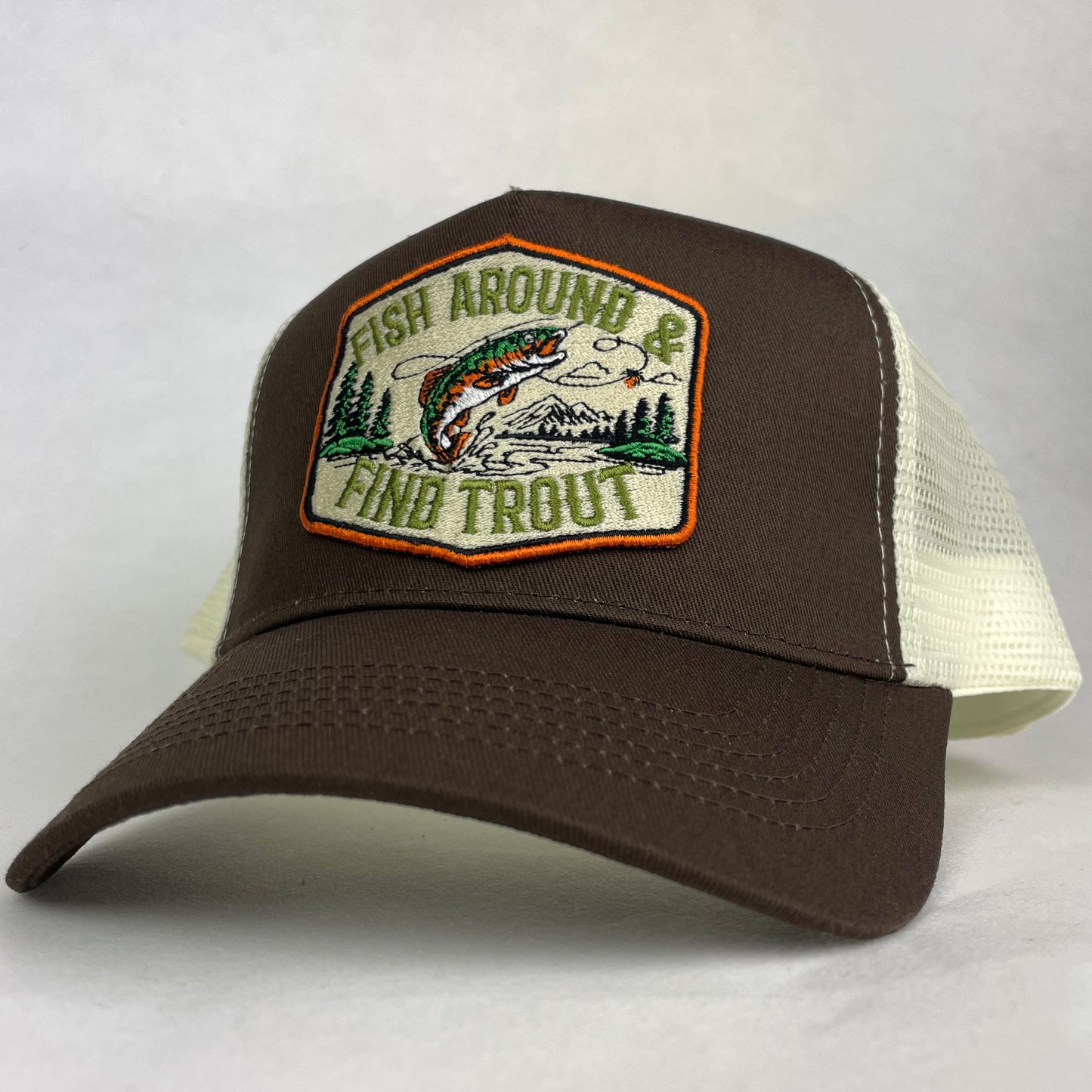 Fish Around & Find Trout Hat | Embroidered Fishing Trucker Cap