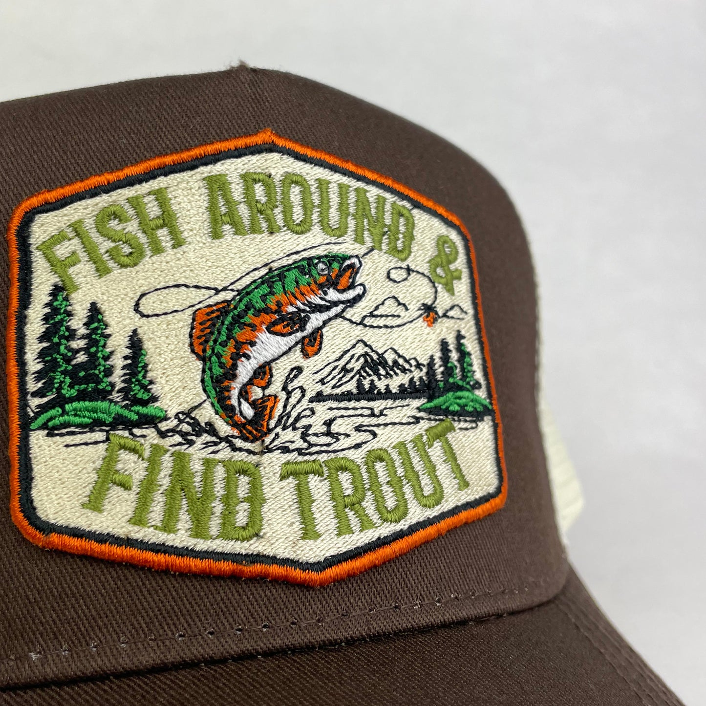 Fish Around & Find Trout Hat | Embroidered Fishing Trucker Cap