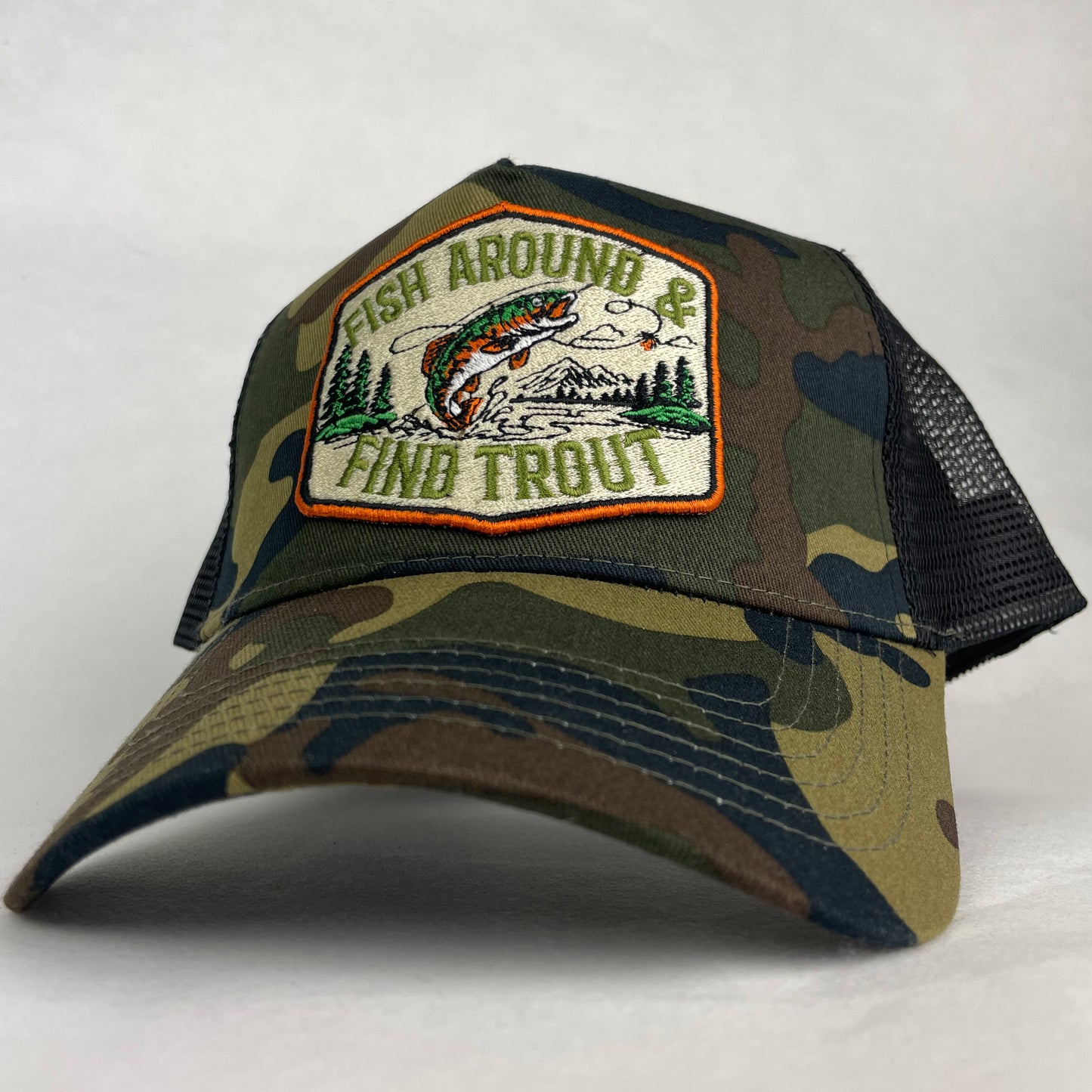 Fish Around & Find Trout Hat | Embroidered Fishing Trucker Cap
