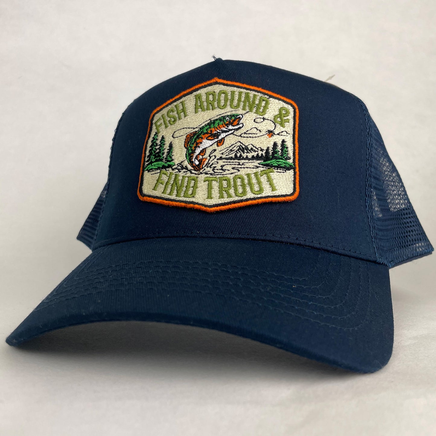 Fish Around & Find Trout Hat | Embroidered Fishing Trucker Cap
