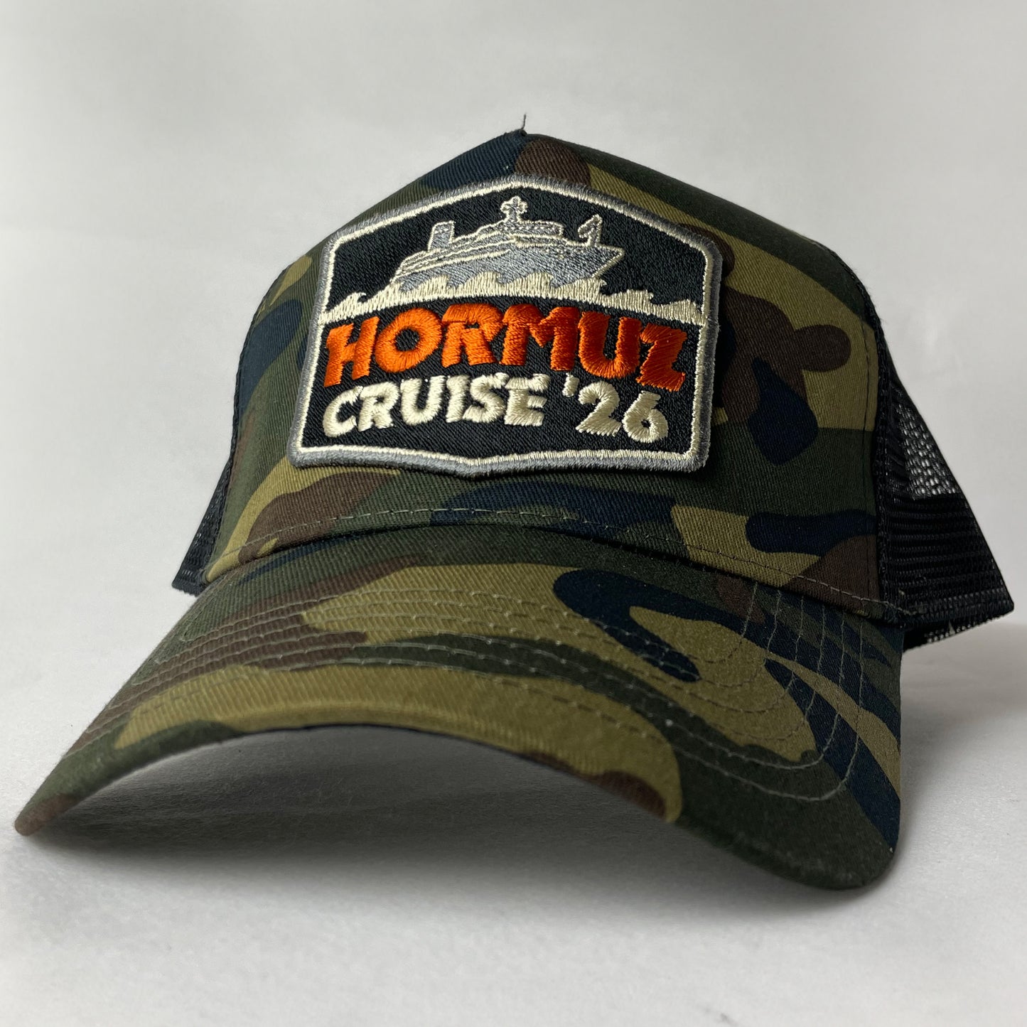 Hormuz Cruise ’26 Trucker Hat – Embroidered Patch Cap
